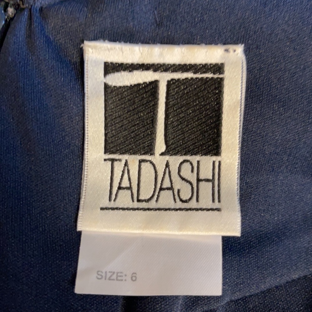 Tadashi Navy Silk Satin/Chiffon Lined Gown Size 6 black New - Picture 8 of 9